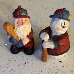 Y2K Vintage Sports Santa Frosty Baseball Christmas Figurines Bat Cap Uniform